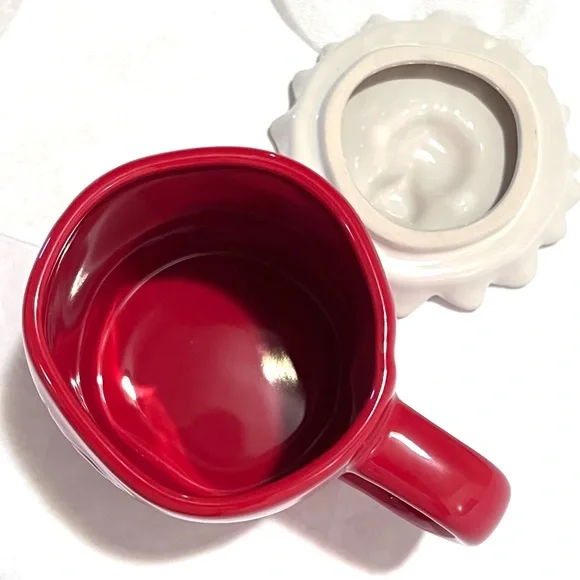 Rae Dunn LOVE BUG Ceramic Mug with Flower/Ladybug Topper Red/White - Picture 7 of 16